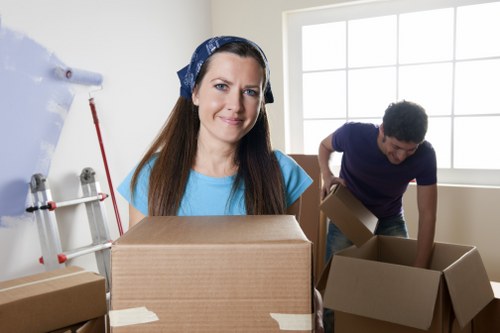 Organised office and retail items prepared for commercial moving in St Lukes